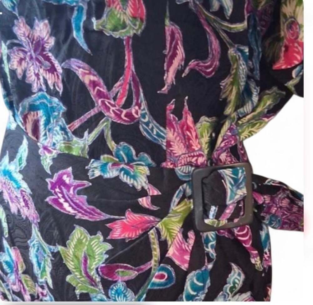 VINTAGE  80s Liz Claiborne 100% Silk Floral Print Lined Sheath Dress Embossed 2 - Picture 2 of 3
